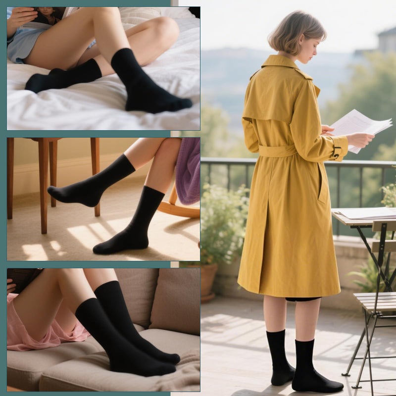 BISOUSOX Thin Merino Wool Boot Socks for Women, Warm Black Winter Cozy Comfy Breathable Dress Crew Hiking Socks Womens - Image 5